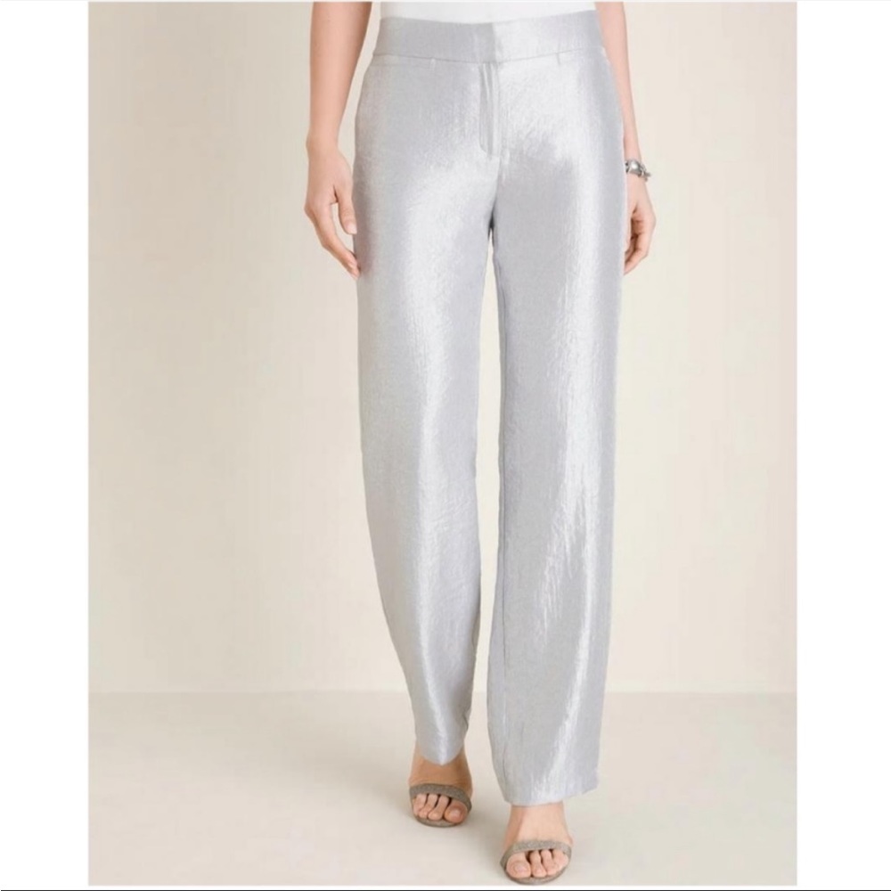 CHICO’S Travelers Collection Welt-Pocket Pants Platinum Silver-Size 3R